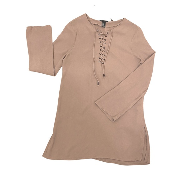 Forever 21 criss cross tan lightweight flowy fabric tunic top. Women's size M - Picture 7 of 9